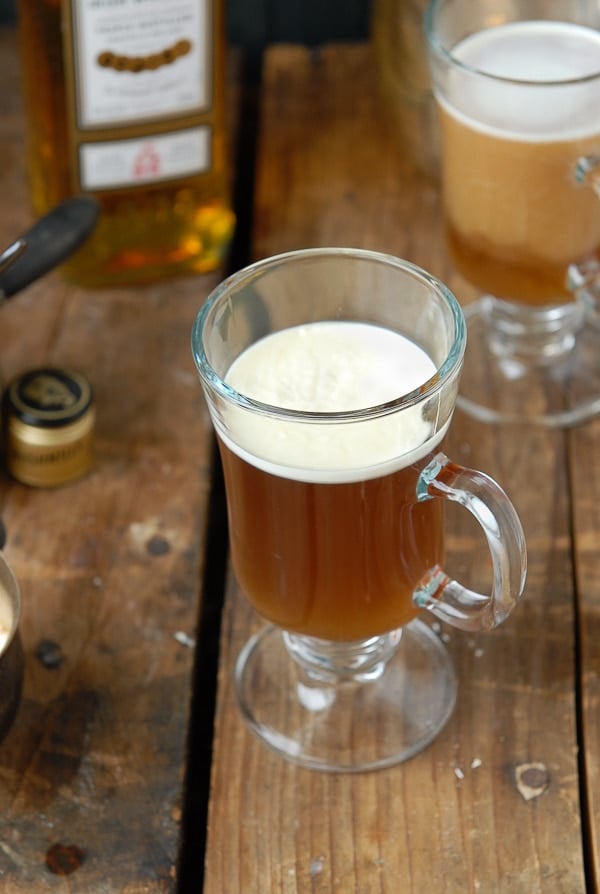 Authentic Irish Coffee in a glass mug