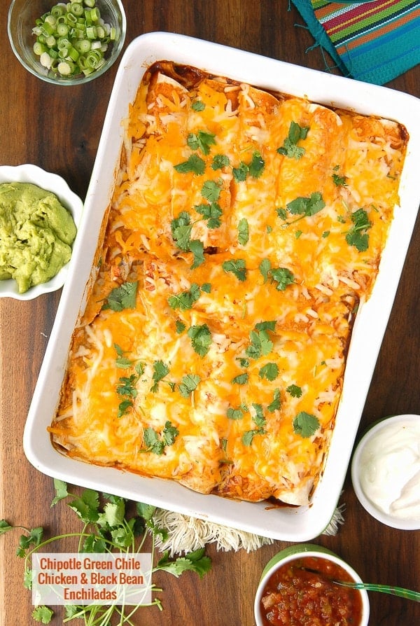 Chipotle Green Chile Chicken and Black Bean Enchiladas