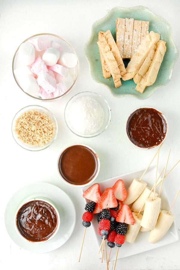 Chocolate Fondue pots with dipping ingredients