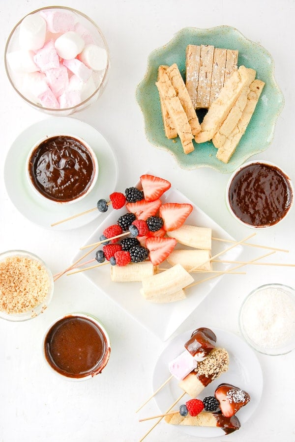 Chocolate Fondue pots with dipping items 