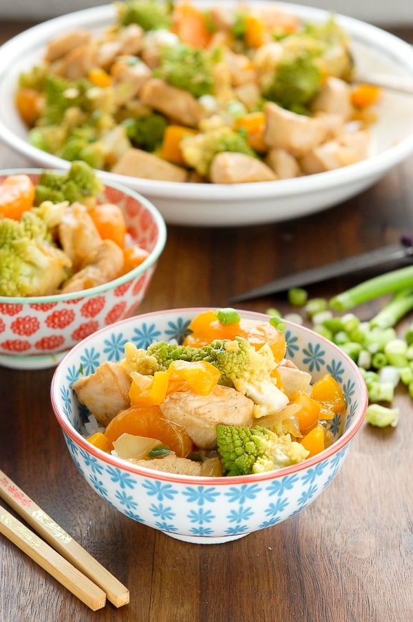 bowls of Orange Chicken - Romanesco Stir Fry with Clementines