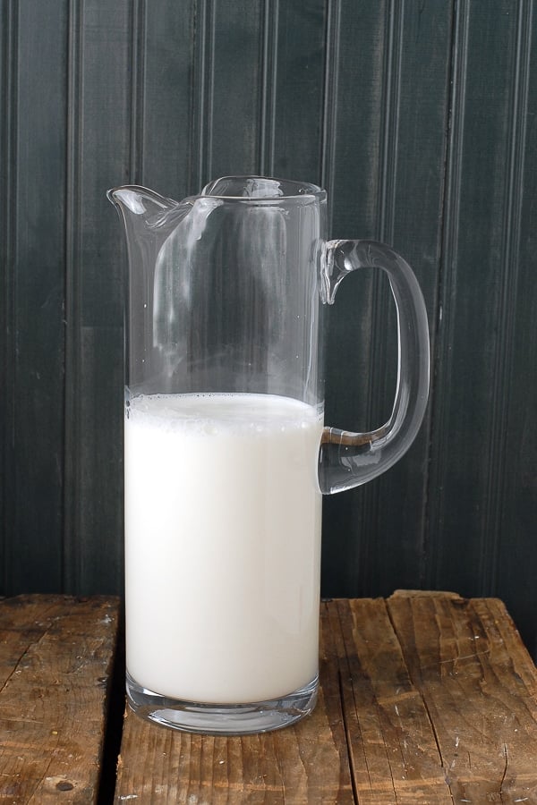 Pitcher of cold organic whole milk