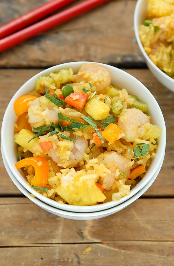 A bowl of Pineapple Shrimp Fried Rice