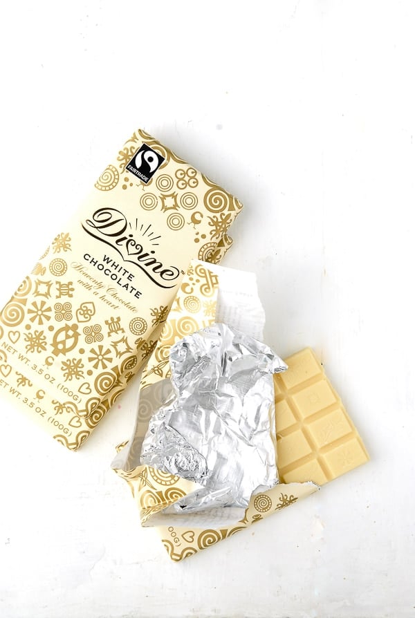 One whole and one unwrapped White Chocolate bar 