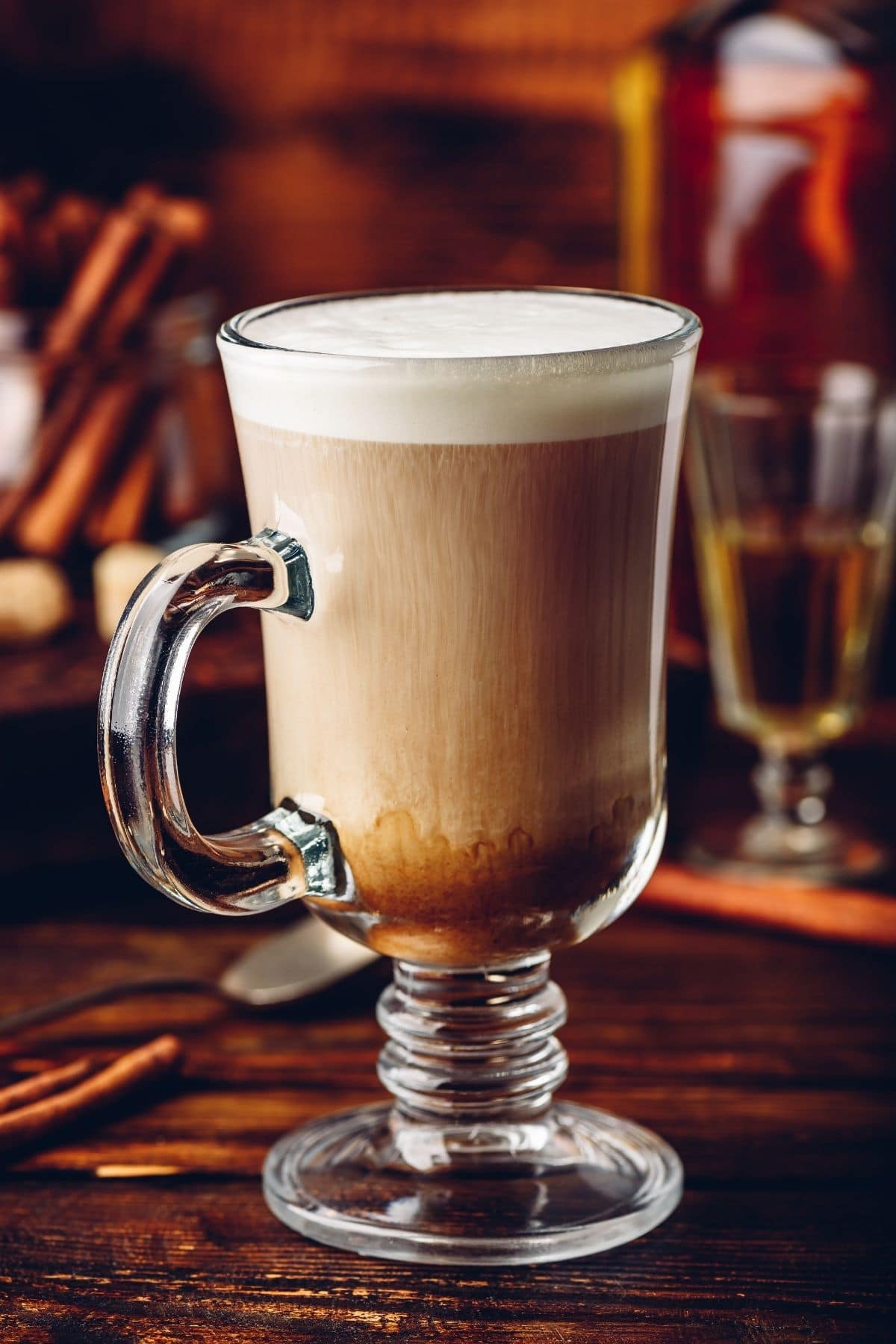 irish coffee in glass mug