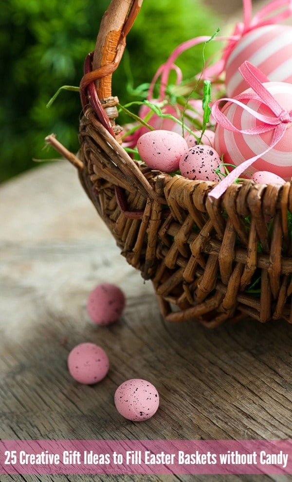 easter basket with pink eggs