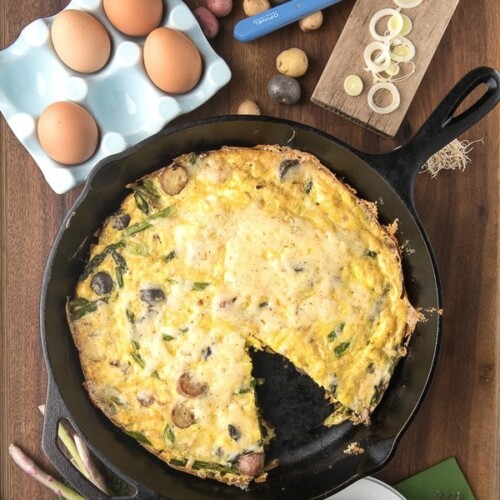 Asparagus Leek New Potato Frittata With Melted Harvati Dill Cheese