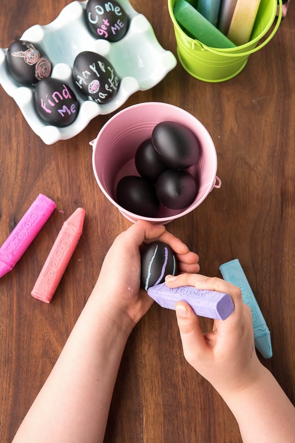 Decorating DIY Chalkboard Easter Eggs