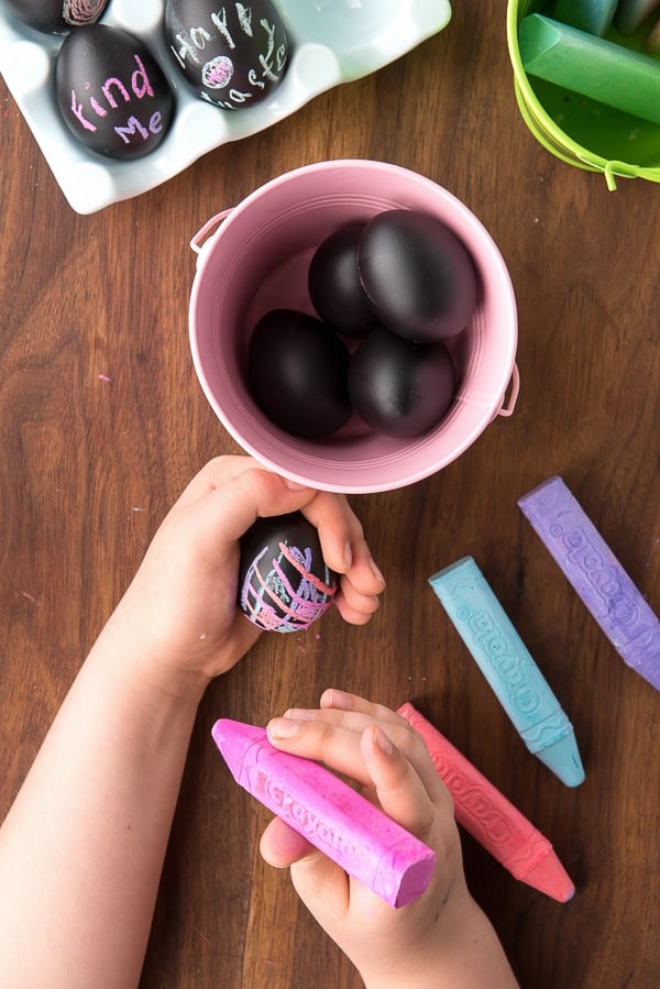 Decorating DIY Chalkboard Easter Eggs