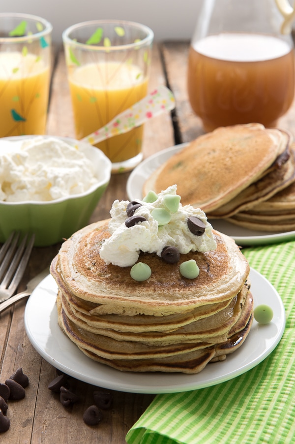 Chocolate Chip Pancakes with Vanilla Syrup