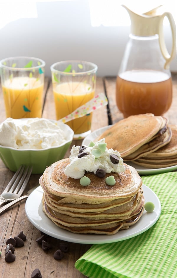  Mint Chocolate Chip Pancakes with Homemade Vanilla Syrup