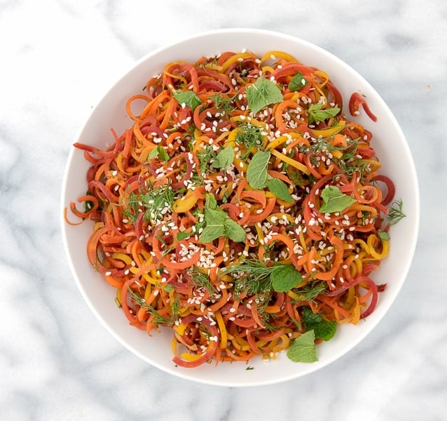 Spiralized Roasted Carrots with Mint and Dill 