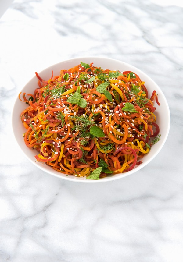 Spiralized Roasted Carrots with Mint and Dill 