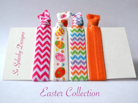 Easter hair ties or bracelets from So Splashy Designs (Etsy)