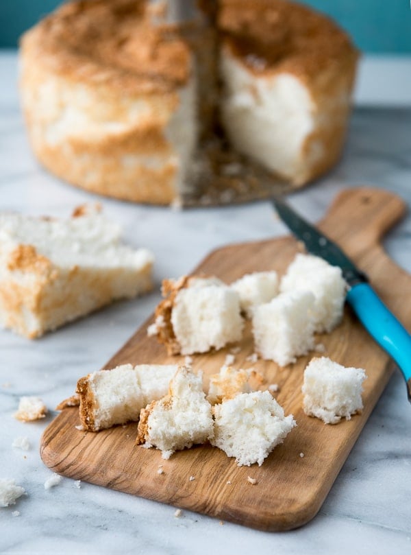 angel food squares with knife