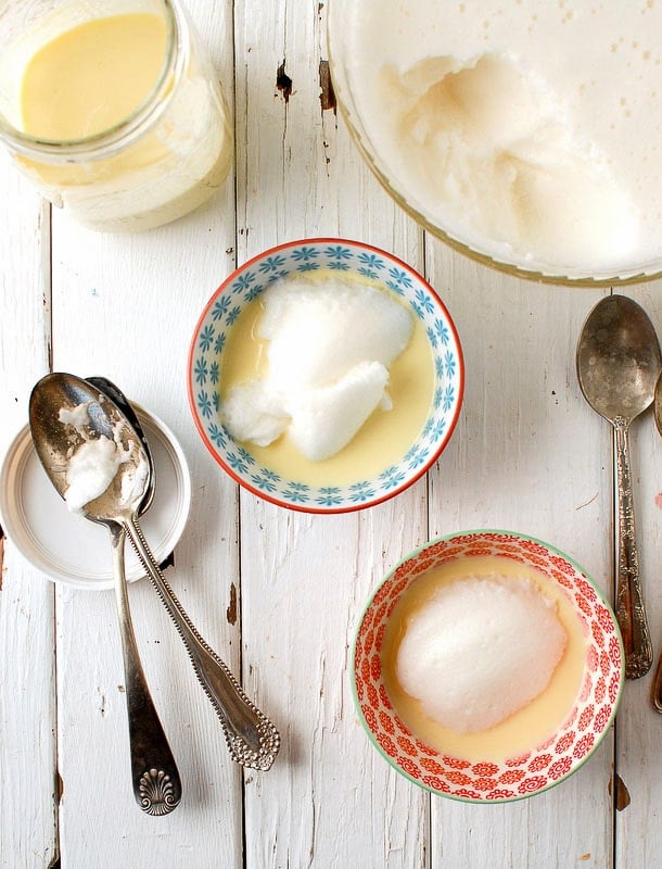 Lemony Snow Pudding with Rose Custard Sauce 