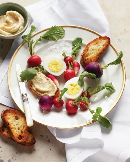 Hard-Cooked Eggs with Radishes and Anchovy-Butter Crostini {Martha Stewart}