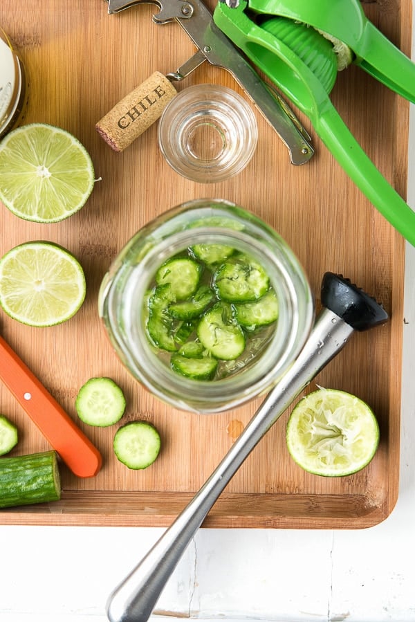 Al Fresco cocktail {muddled mini cucumbers, lime juice, simple syrup} 