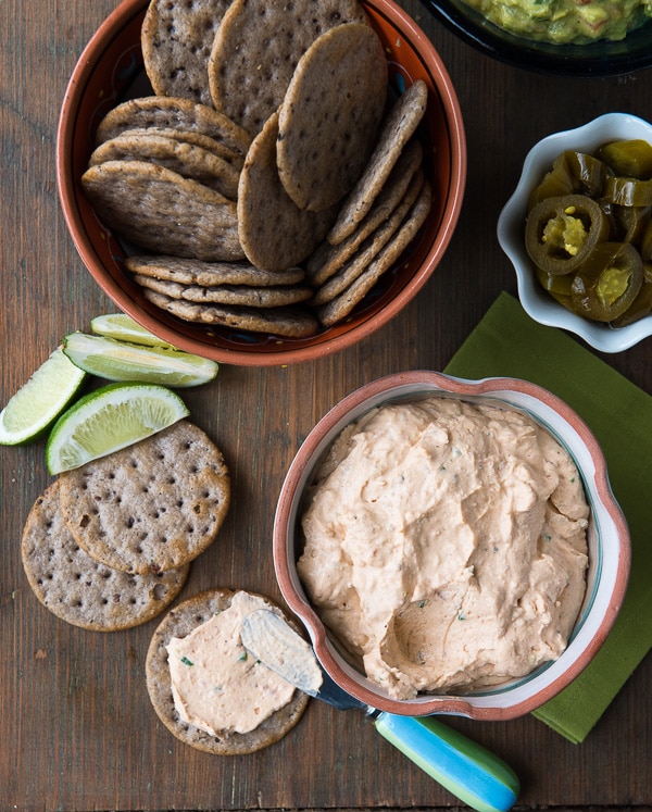 Cream Cheese Bacon Salsa spread with Black Bean crackers 