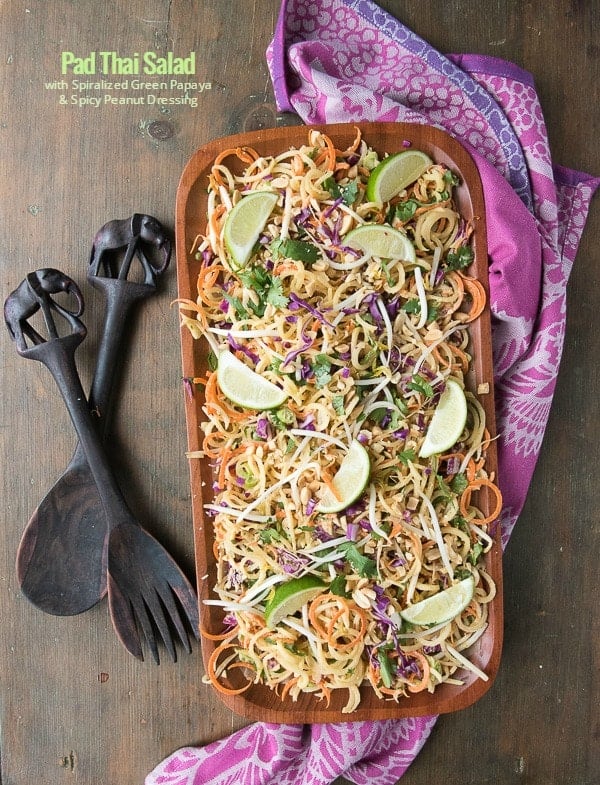 Pad Thai Salad with Spiralized Green Papaya and Spicy Peanut Dressing 