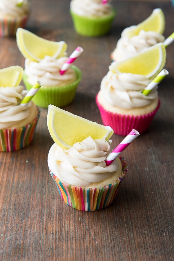 Margarita Cupcakes with Cream Cheese Lime Frosting with candy lemon slices