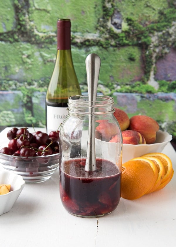 muddling Pinot Noir, cherries and peaches 