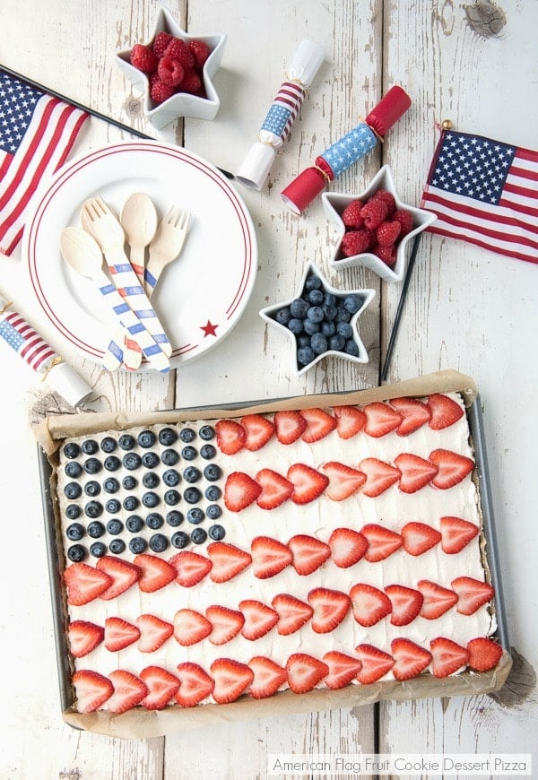 American Flag Fruit Cookie Dessert Pizza