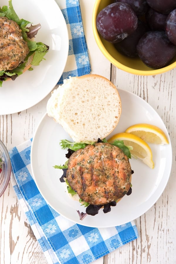 Hay Smoked Salmon Burgers on bun