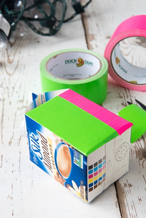 Duct Tape Milk Carton Garden Lanterns - color blocking -