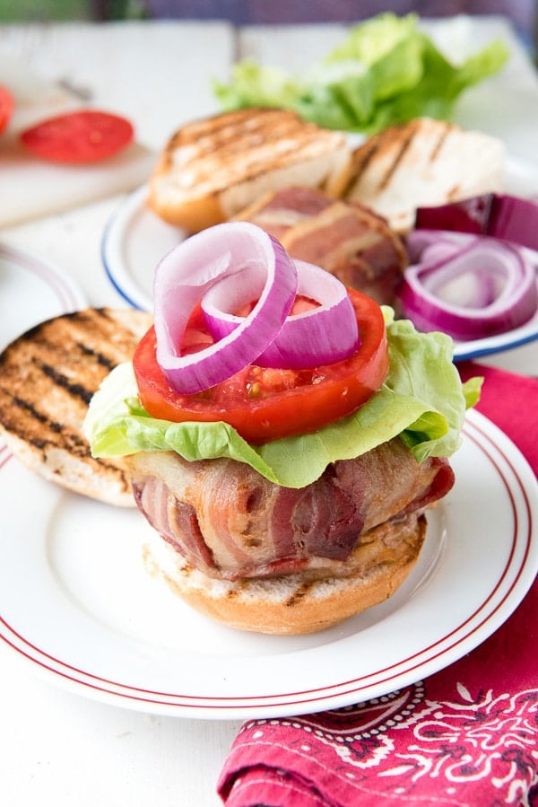 Grilled Green Chile Burgers with Bacon Weave 