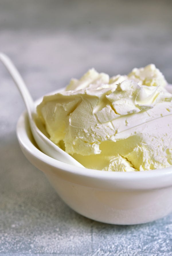 white bowl of mascarpone cheese