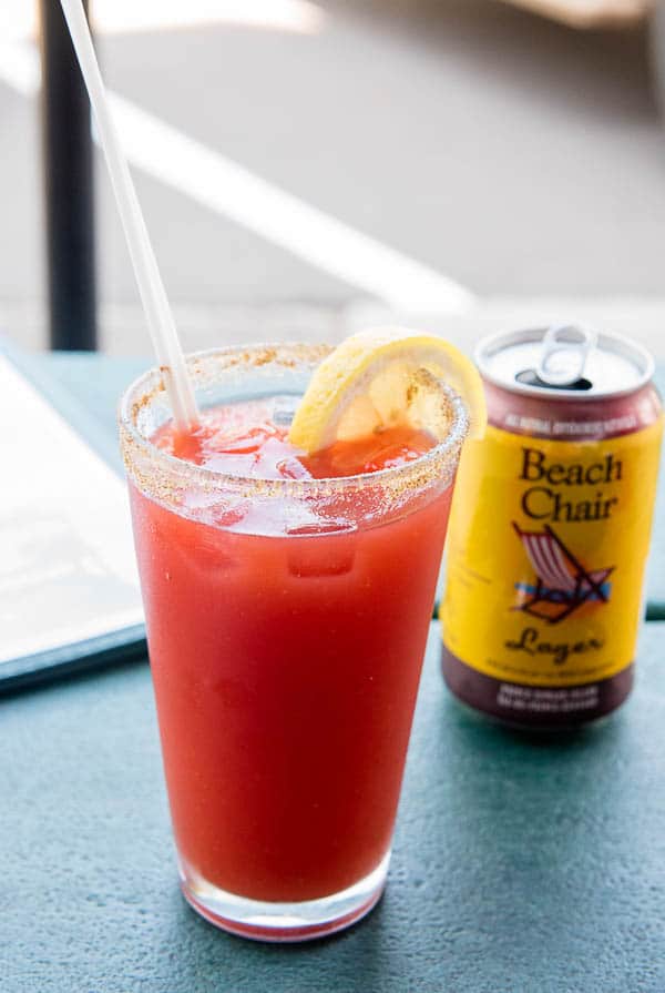 Bloody Caesar Cocktail and local beer Water Prince Corner Shop, Charlottetown PEI 