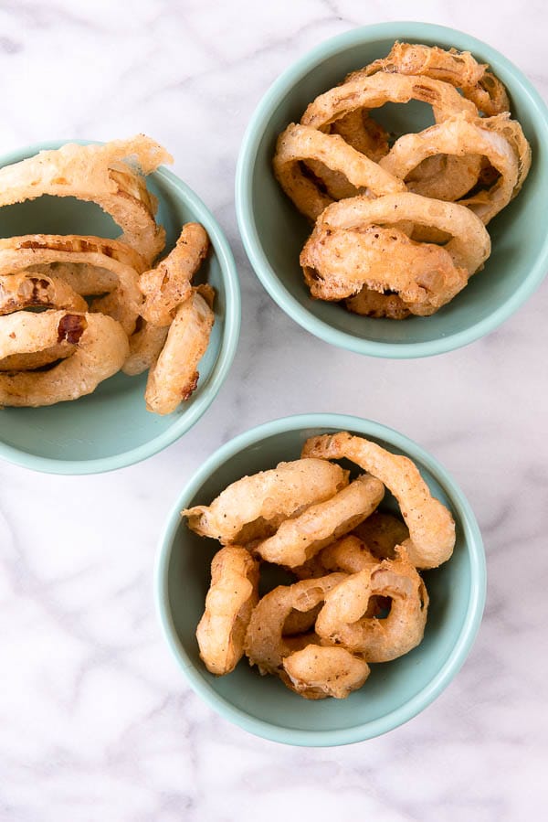 Gluten-Free Spicy Beer-Battered Onion Rings from above