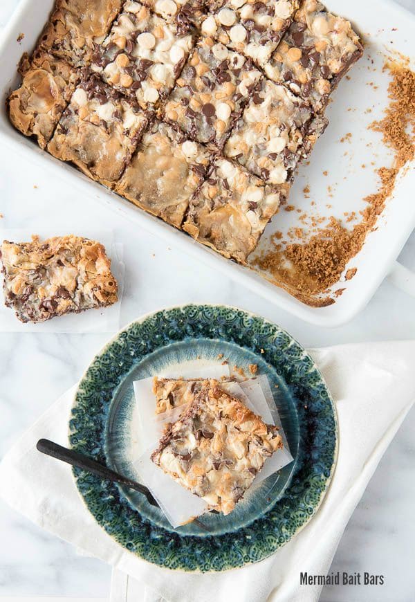 Mermaid Bait Bars in baking dish and pieces on plates