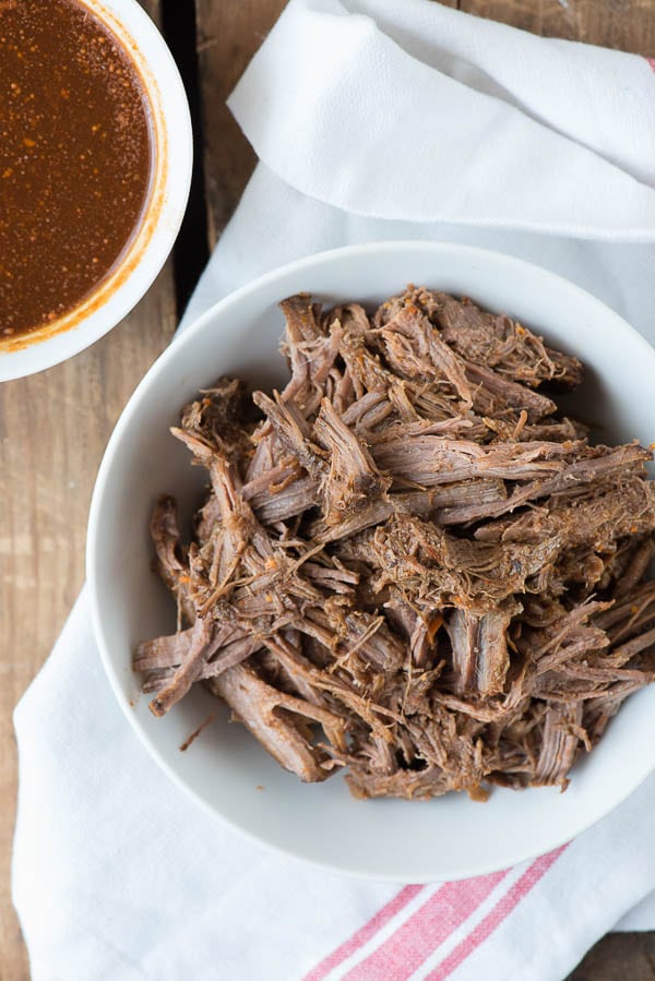 Slow Cooker Shredded Barbecue Beef in bowl