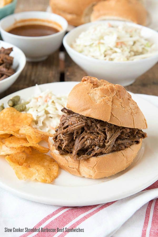 Slow Cooker Shredded Barbecue Beef Sandwiches 