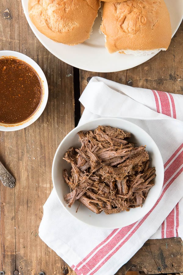 Shredded Barbecue Beef and BBQ sauce