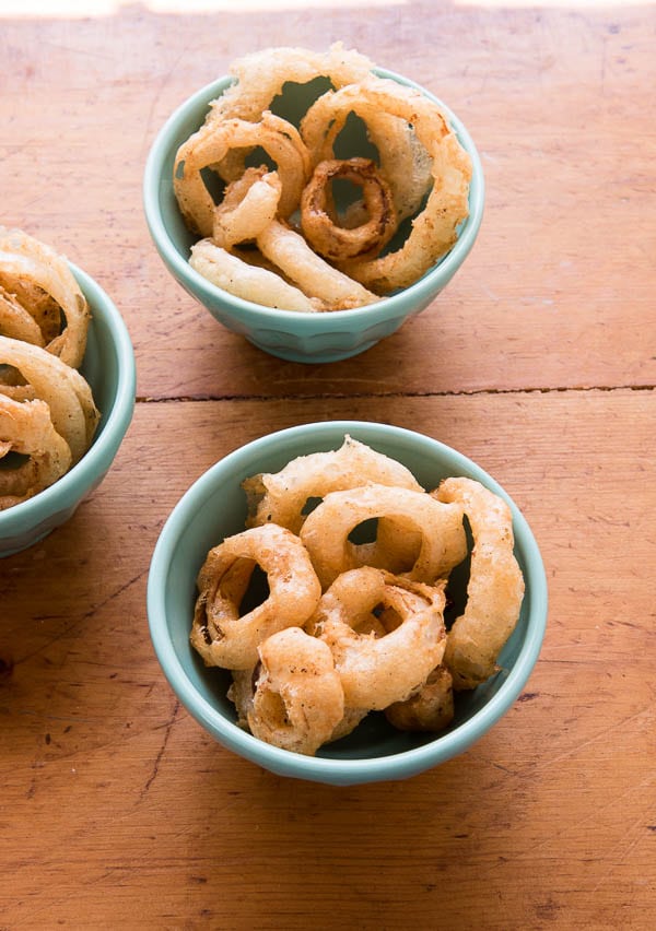 Spicy Beer-Battered Onion Rings {gluten-free} from above