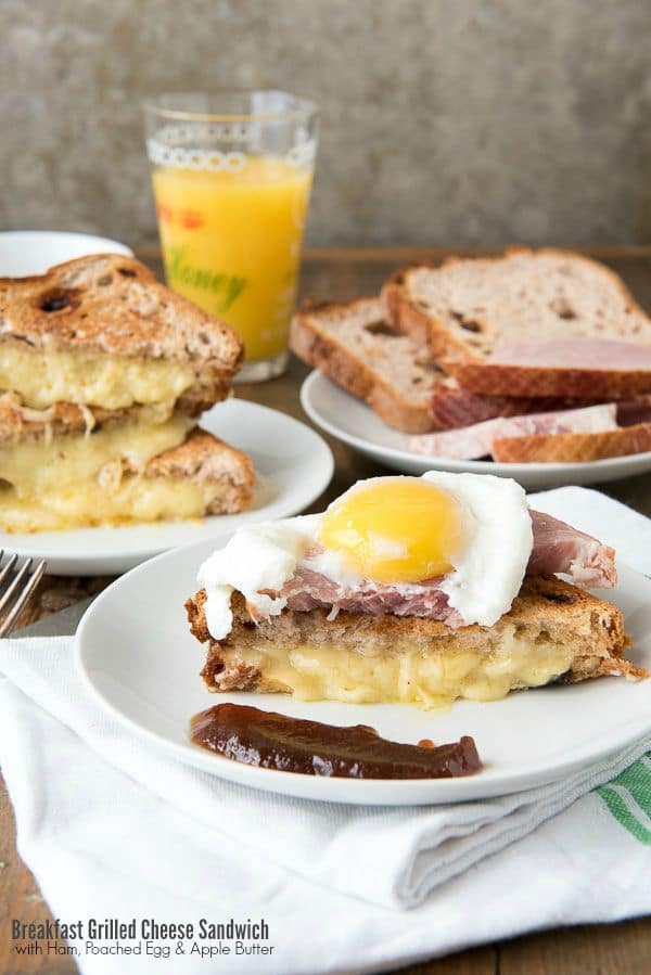 Breakfast Grilled Cheese Sandwich With Ham Egg Apple Butter