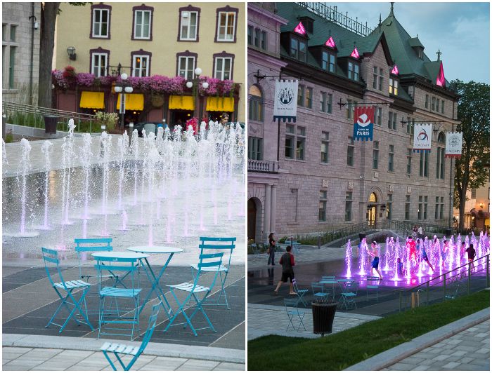 Old Quebec City, Colored Fountains at L\'Hotel de Ville 