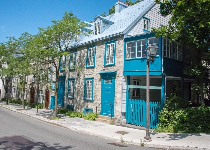 Quebec City, Upper City Stone Building with Blue Dors and Shutters