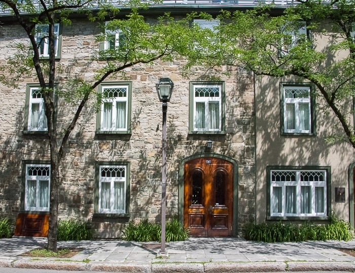 Quebec City, Upper City Stone Building with Green Window Trim 