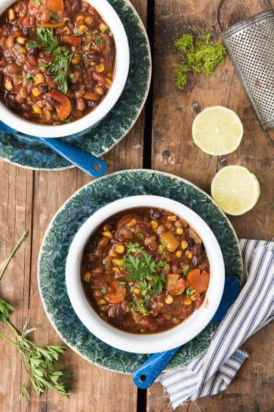 Slow Cooker Vegetarian Chili with Tangy Baked Beans