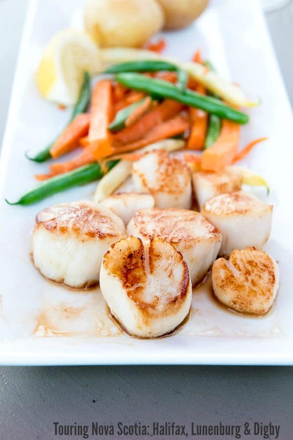 plate of scallops and vegetables