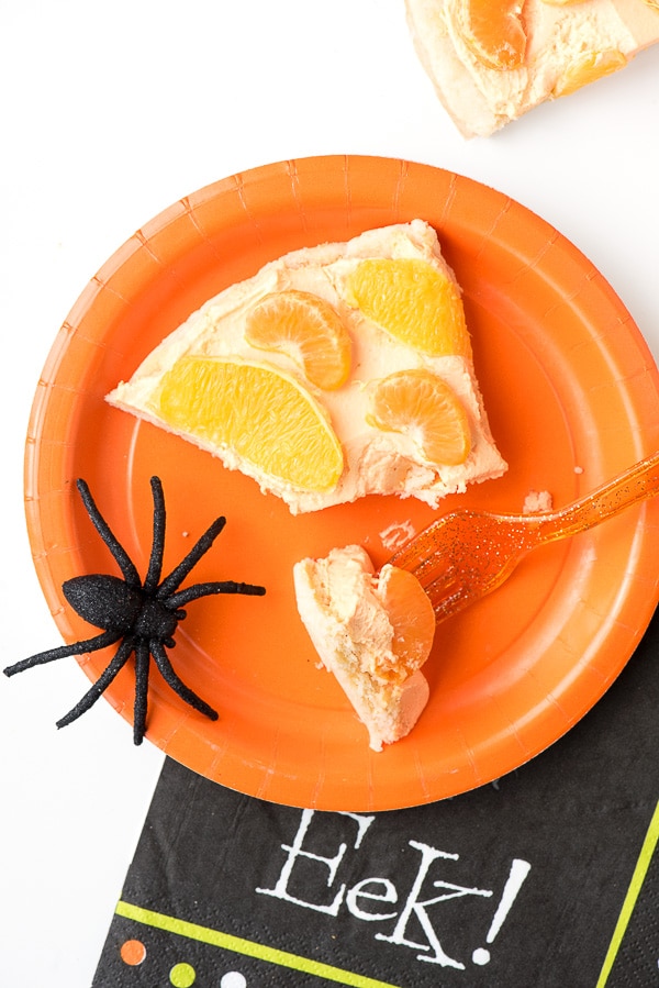 Jack-o-Lantern Fruit Dessert Pizza slice