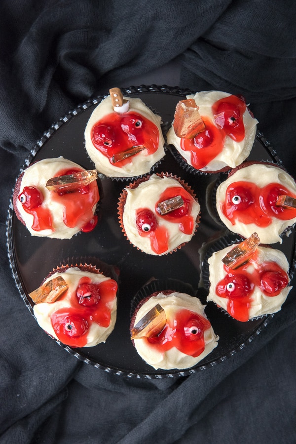 Mutilated Zombie Cupcakes with edible glass