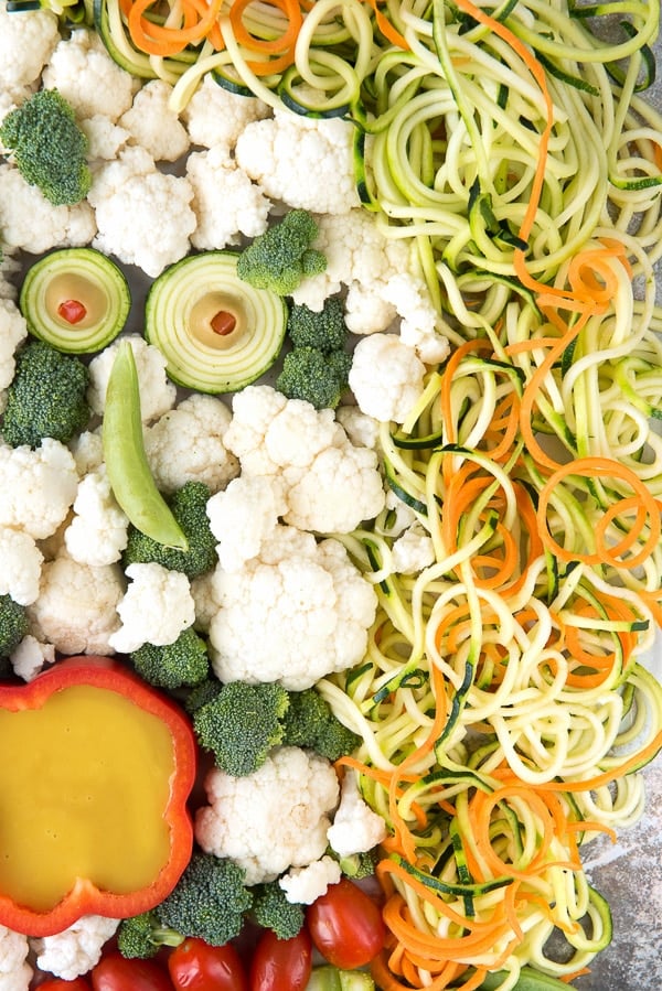 Screaming Witch Crudites Vegetable Platter for Halloween with spiralizer hair