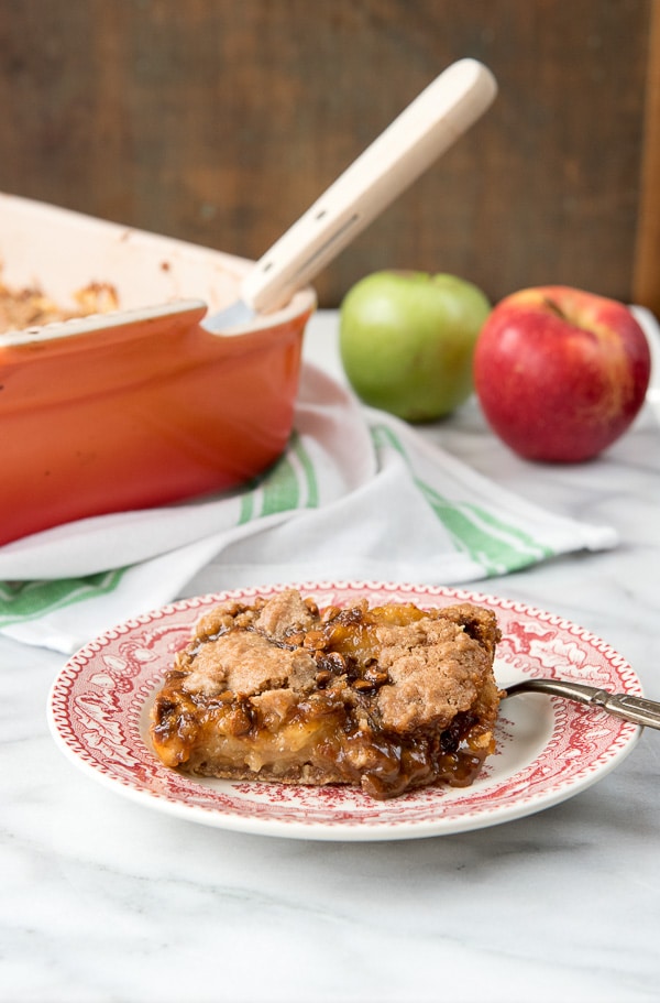 Shortcut Cinnamon Caramel Apple Bars on a plate