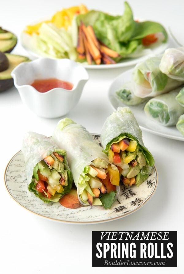 Spring Rolls on a small plate with text title