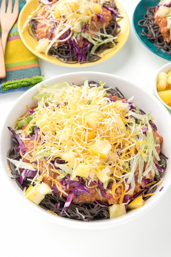 Taco Pasta with toppings and cheese